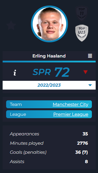 Erling Haaland's stats for 2022/23