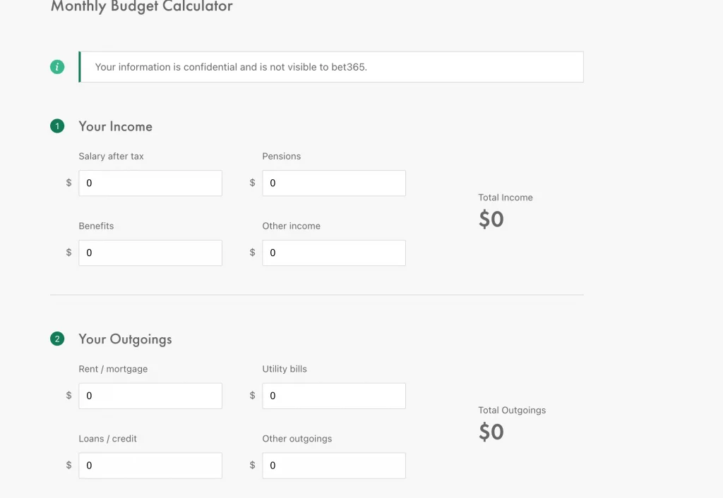bet365 budget calculator