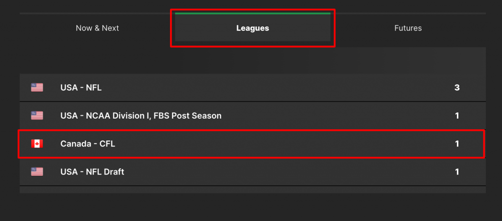 Select 'Leagues' and then choose CFL
