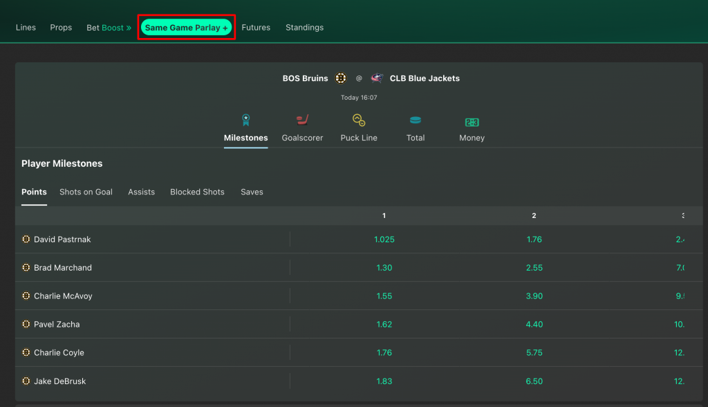 bet365 same game parley+ feature is a standout.