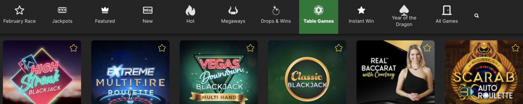 Categories to help you filter casino games on Bet99
