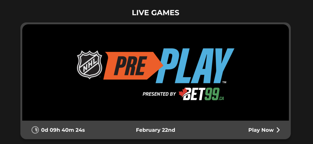 NHL PrePlay mentions their partnership with Bet99