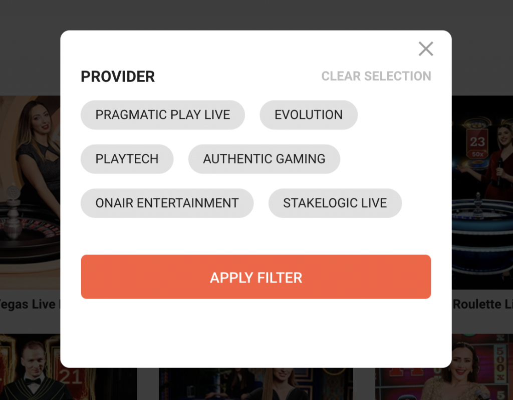 Filter to sort games by providers on Leovegas