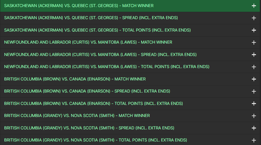 Bet99 Scotties tournament of hearts (W) betting markets available