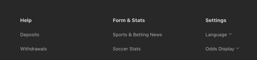 bet365 footer has the option to change language and odds format.