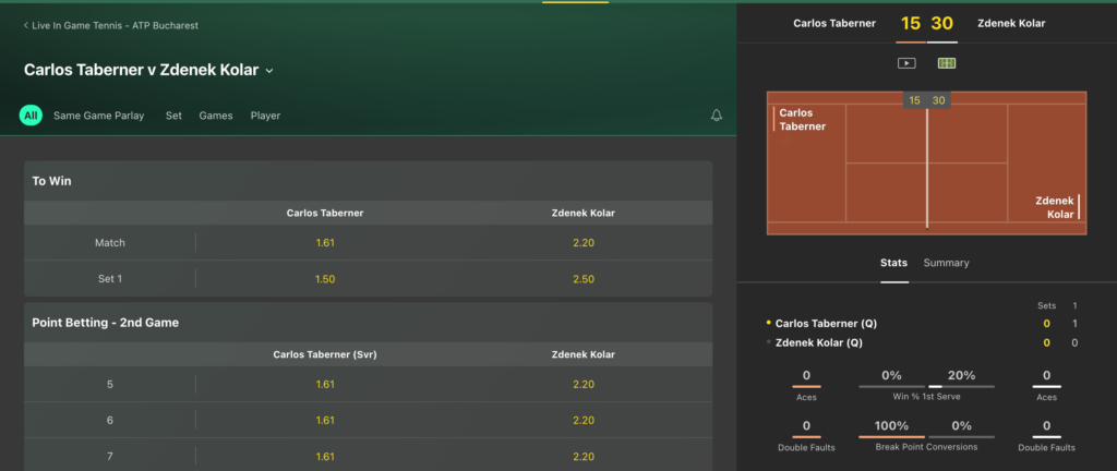 The live betting screen is docked on the side of the screen on bet365.
