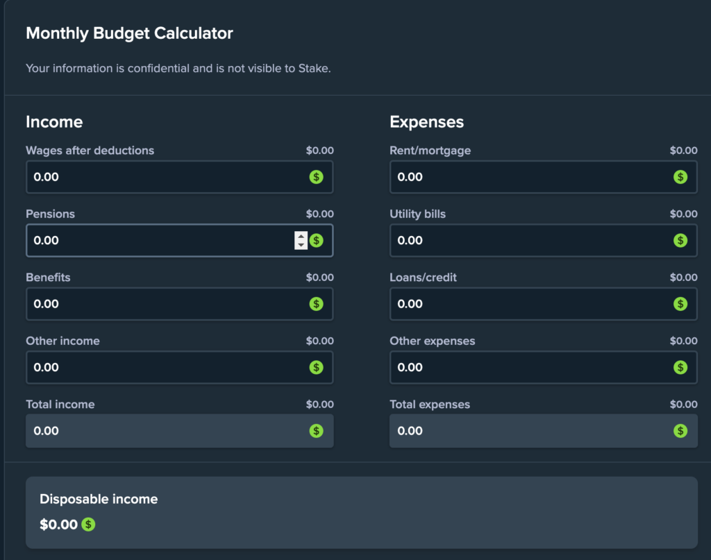 Stake's Budget Calculator