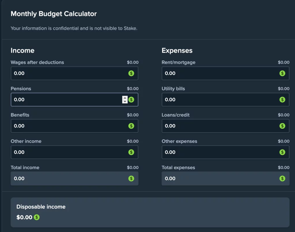 Stake's Budget Calculator