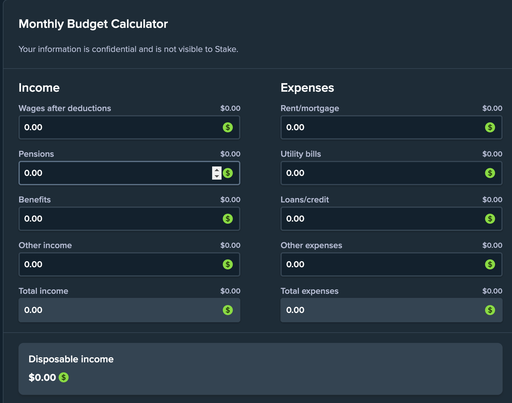Stake’s Budget Calculator